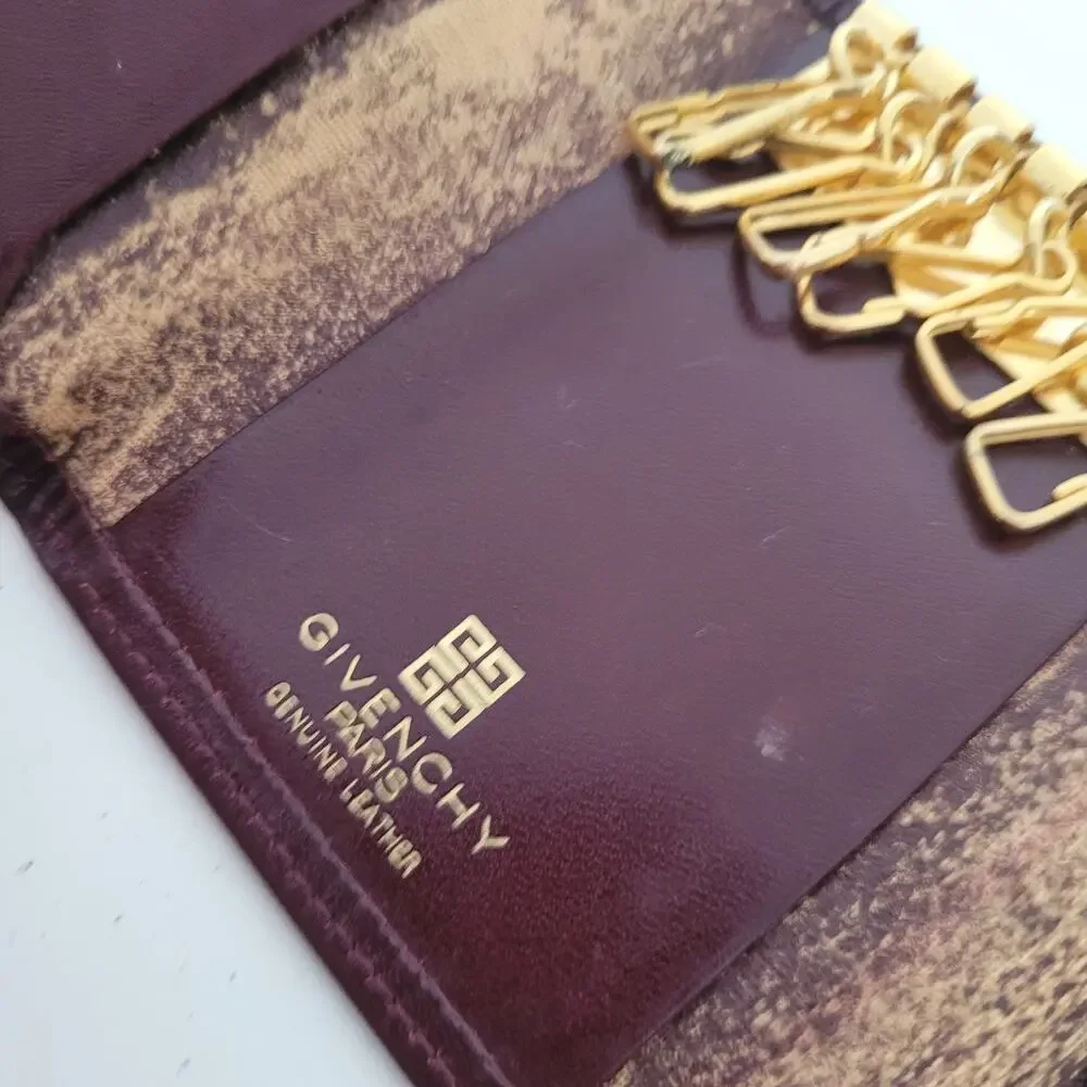 Givenchy 6 Key‎ Hooks Holder Case Wallet Red Burgundy Small Logo Leather Vintage